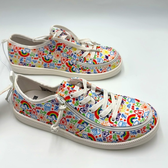 NWT BILLY Footwear LowTop Sneakers Big Girl White with Rainbow House Print - Picture 10 of 12